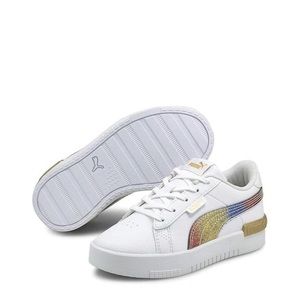 White PUMA sneakers with rainbow stripe